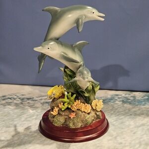 3 Jumping‎ Dolphins Resin Figurine Statue Ocean Beach Nautical Decor 10"